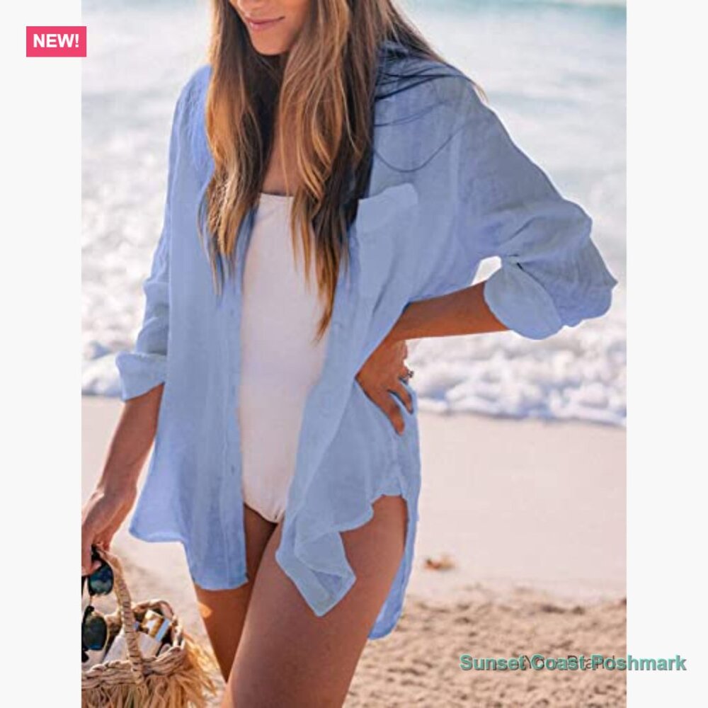 Lightweight Viscose Button Down Shirt Swimsuit Co… - image 2